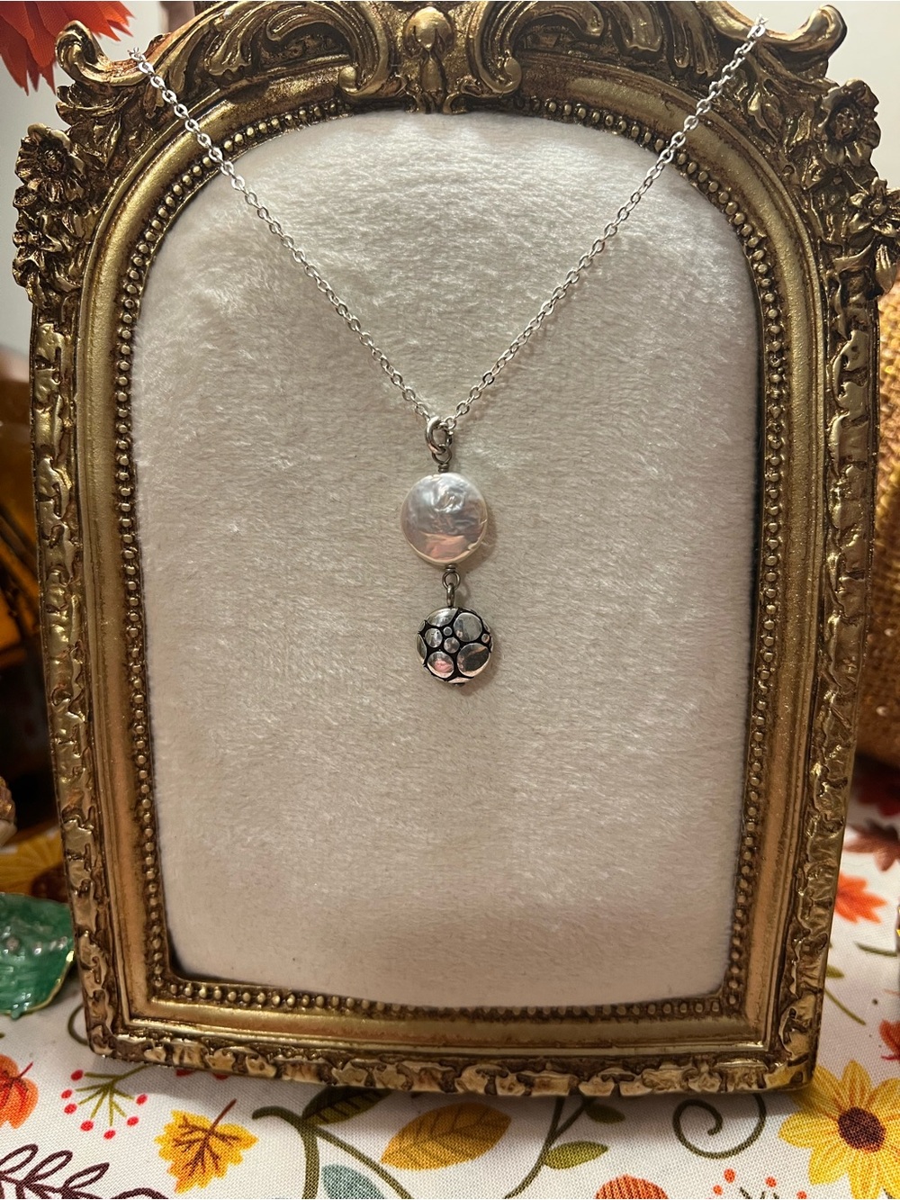 Brighton Silver Necklace with White Pearl and Silver Accent